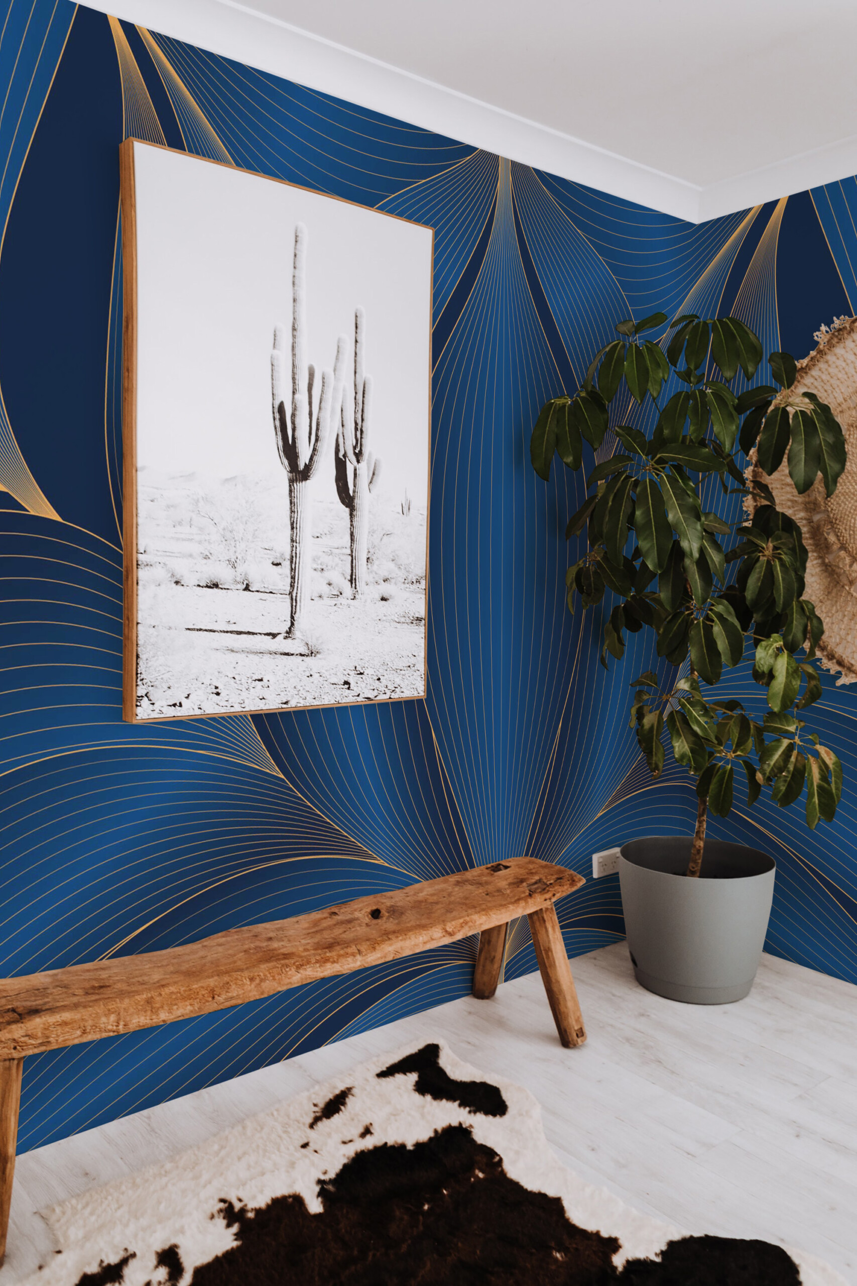 Fancy Walls Midnight Deco Waterlily wall mural peel and stick design for elegant living room décor.