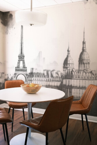 Paris Mosaic Skyline Fancy Walls wall mural featuring minimalistic mosaic Paris architecture