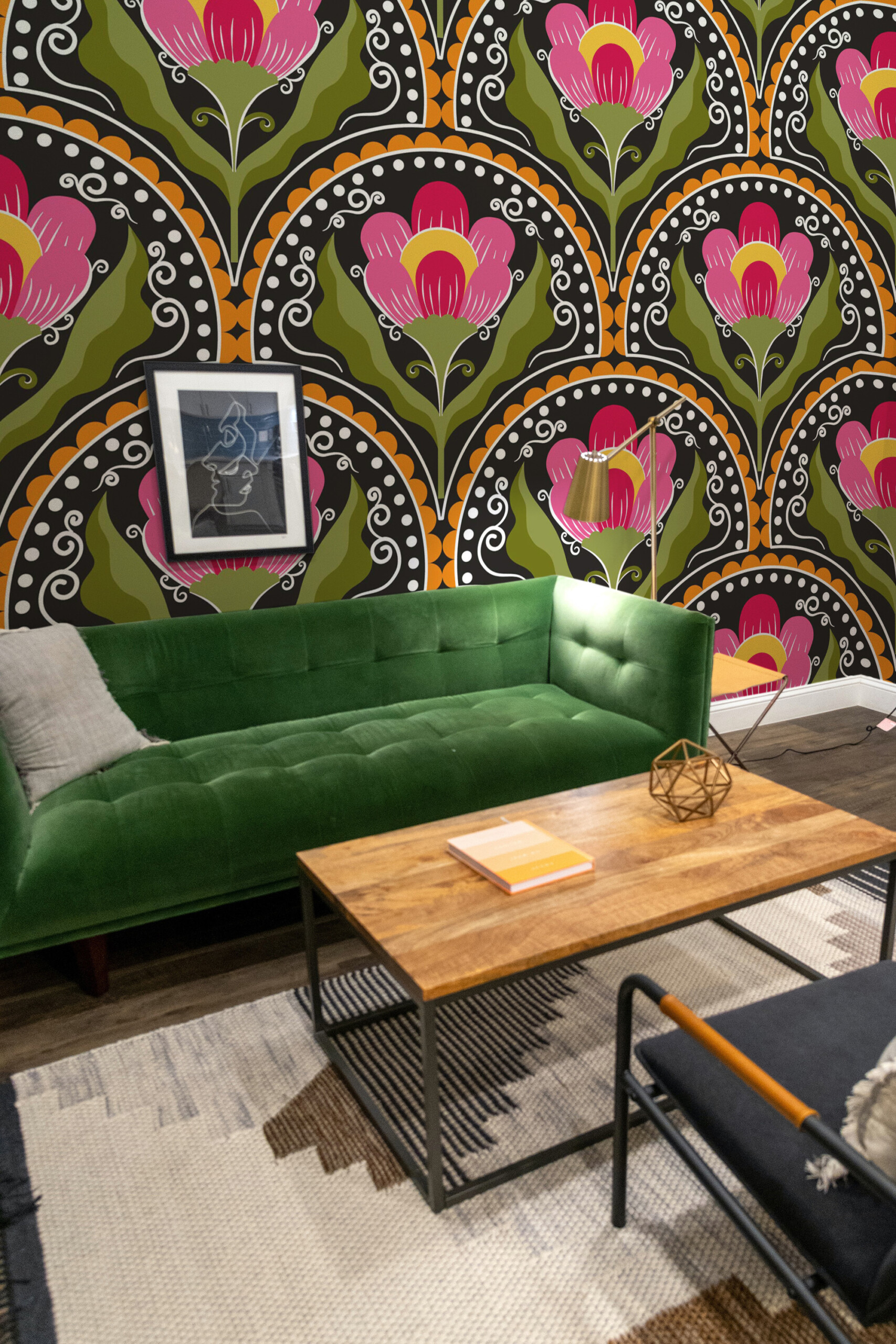 Fancy Walls Pink Art Deco Florals wall mural printing inspired by classic 1920s floral elegance.