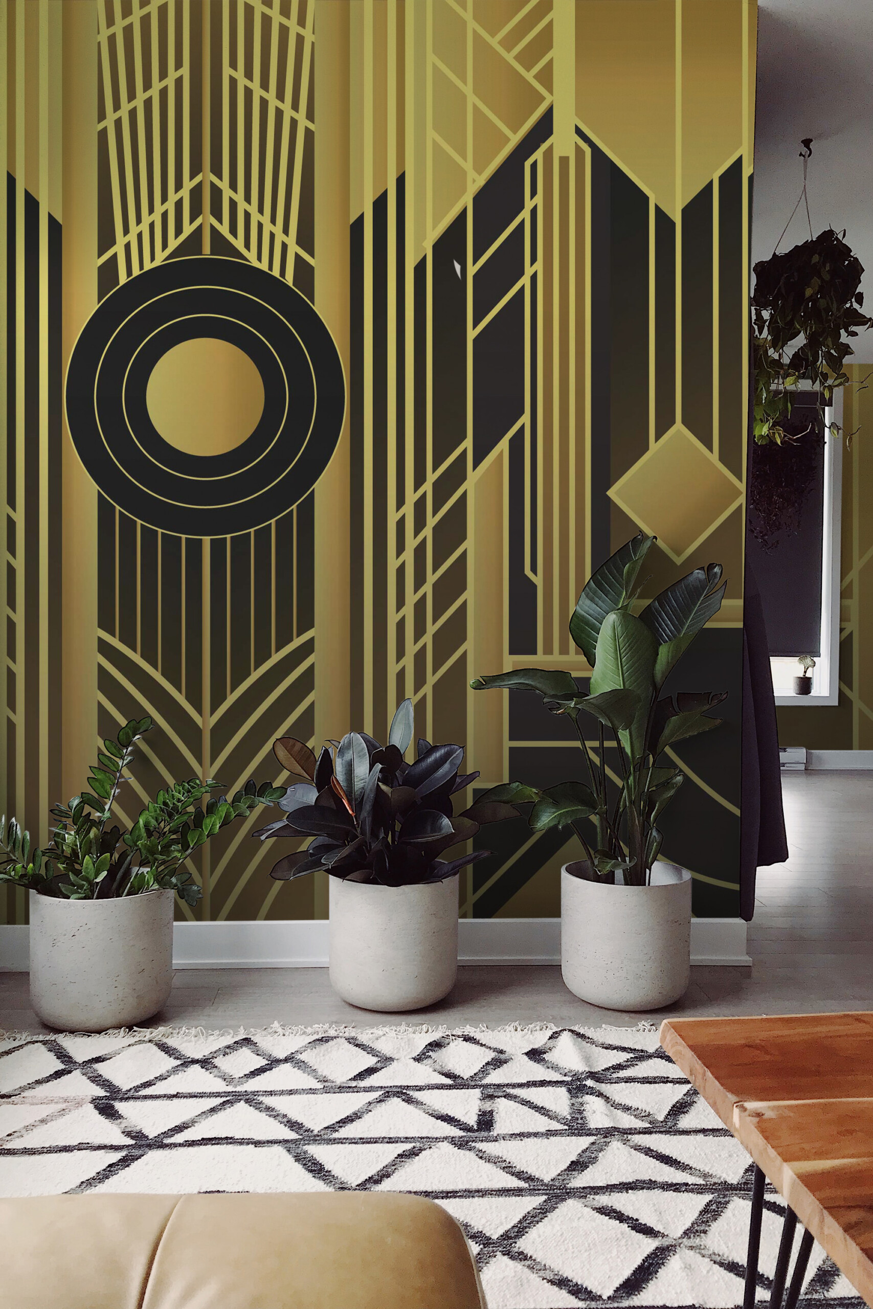 Fancy Walls Radiant Art Deco Geometry wall mural peel and stick design for modern luxurious interiors.
