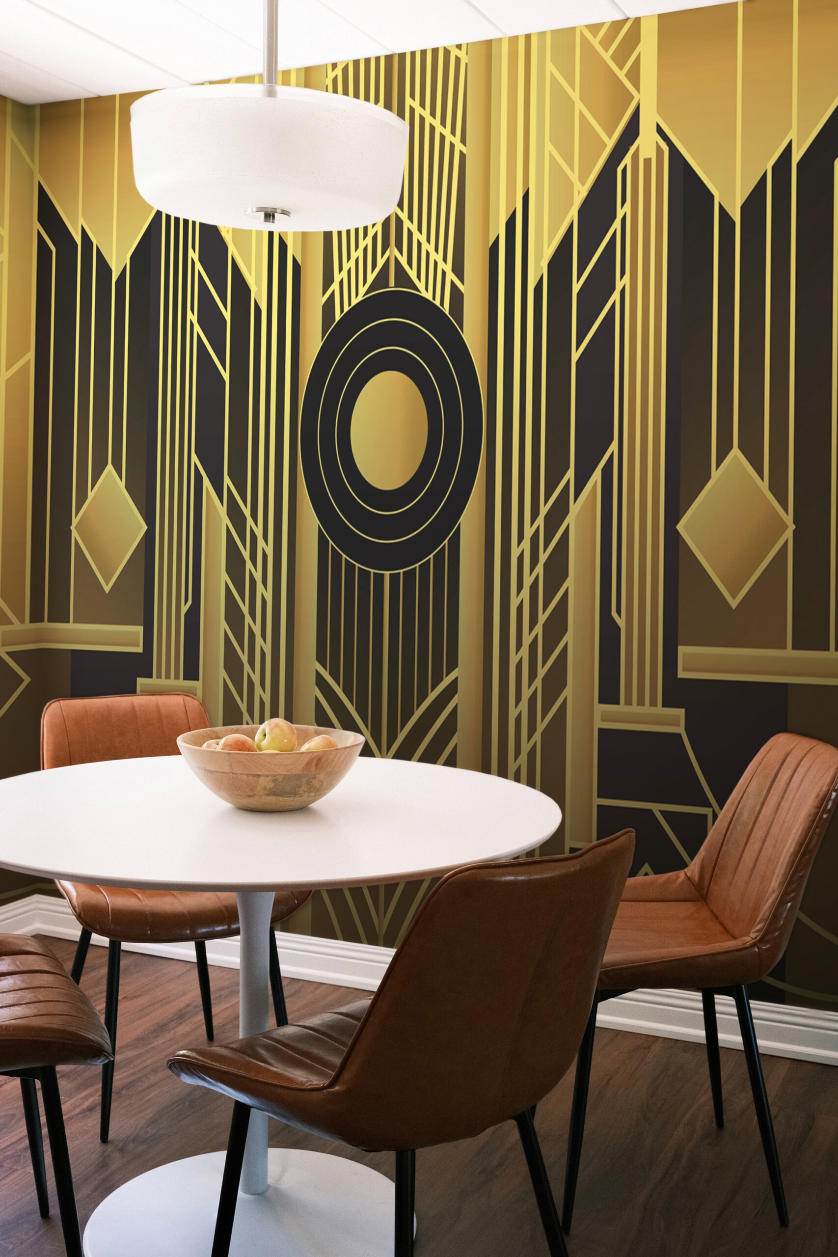Fancy Walls Radiant Art Deco Geometry wall mural with yellow and black geometric art for stylish décor.