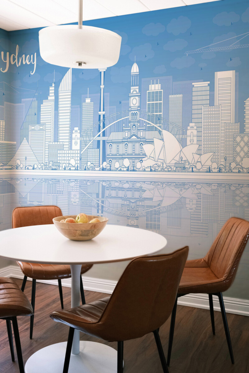 Fancy Walls Sidney Skyline wall mural showing modern line art cityscape with iconic landmarks.