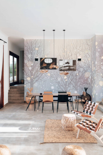 Fancy Walls Subtle Winter Forest wall mural peel and stick featuring gentle snowy forest.