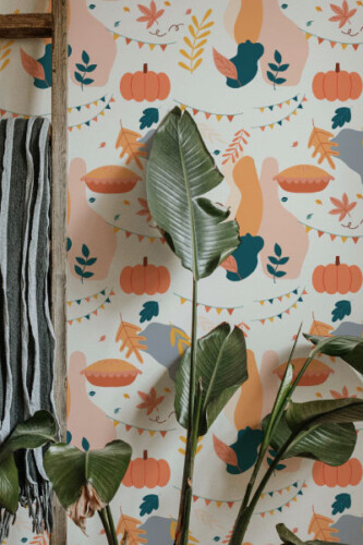 fun orange and beige thanksgiving peel and stick wallpaper