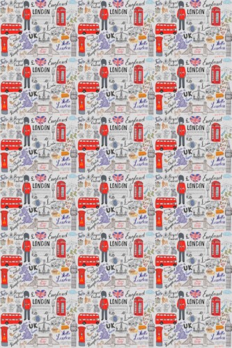 Fancy Walls self-adhesive wallpaper with muted gray British icons for a playful, storybook mood.