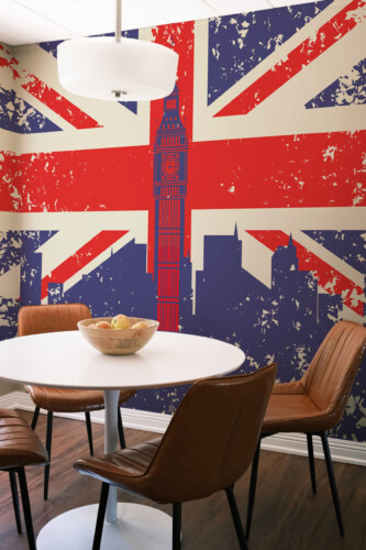 Fancy Walls Union Jack with Big Ben wall mural showing iconic London landmark in modern flag composition.