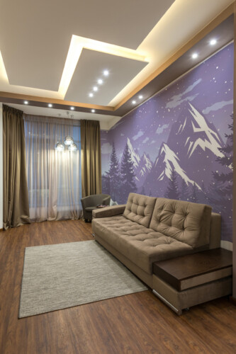 Fancy Walls Winter Calmy Forest wall mural peel and stick featuring serene winter forest scene.