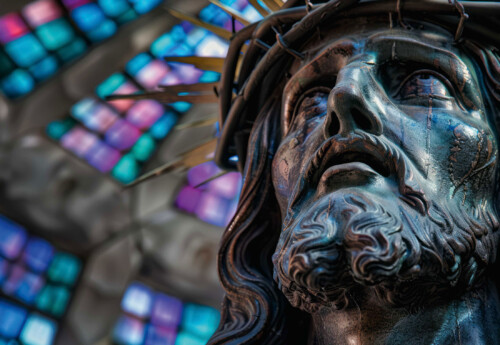 Sacred Christ premium canvas print featuring Jesus Christ with crown of thorns