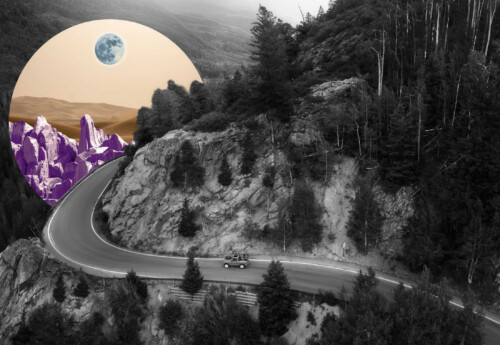 Surreal Mountain Collage premium canvas print with abstract landscape portal