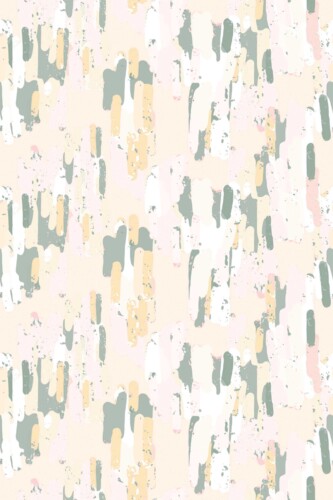 Fancy Walls removable wallpaper with painterly pink brush strokes on a neutral beige base for a soothing nursery mood.