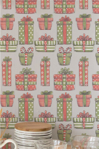 green and red christmas gifts on a gray background