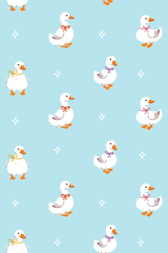 Fancy Walls removable wallpaper showing cute yellow ducks drifting on a blue backdrop for baby rooms.