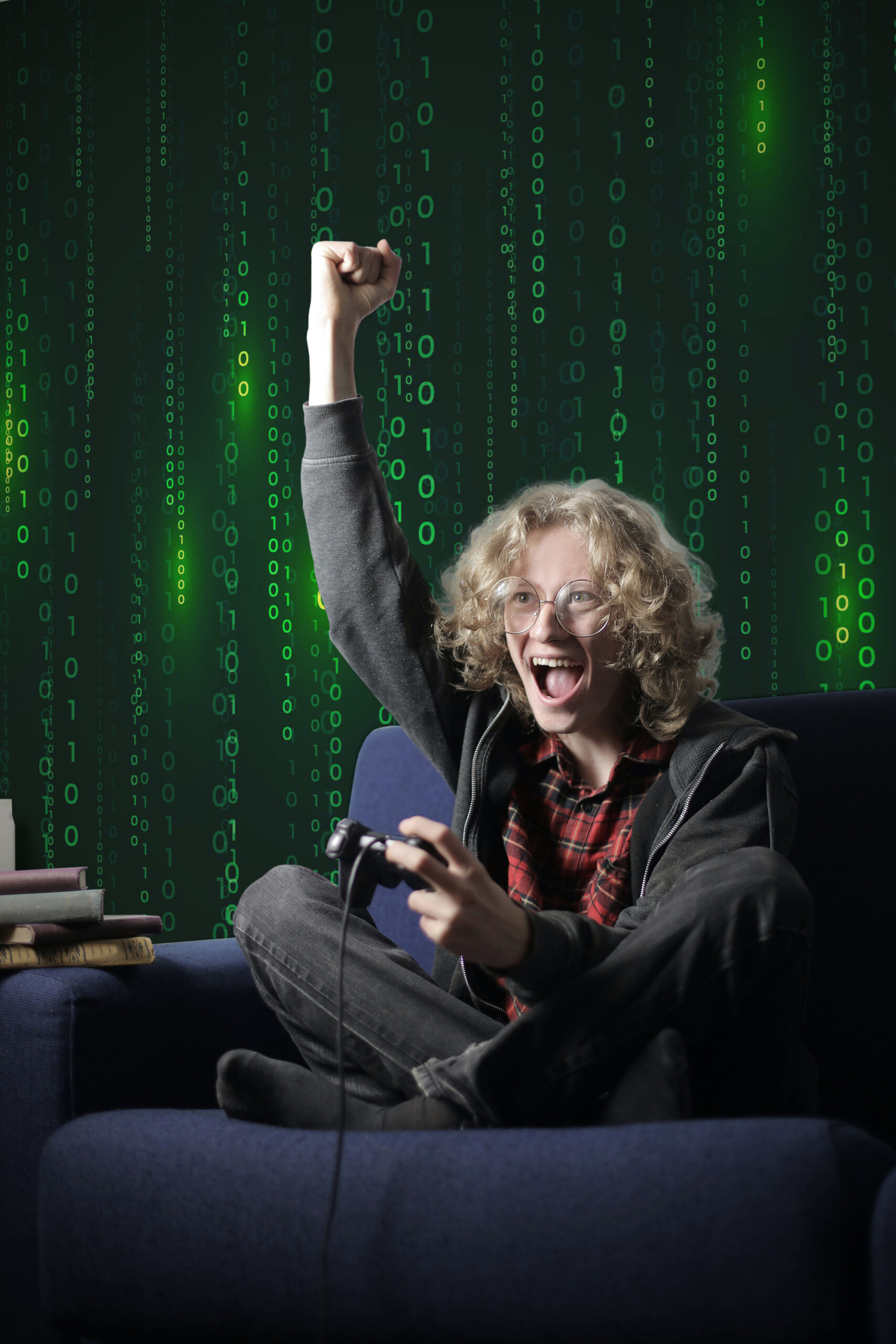 Fancy Walls Binary Data Rain removable wall mural inspired by data streams and virtual code aesthetics.