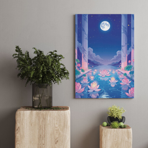 moonlit lotus canvas print