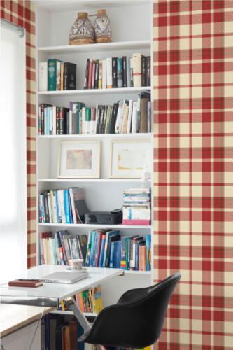 red and cream plaid peel and stick or non pasted wallpaper