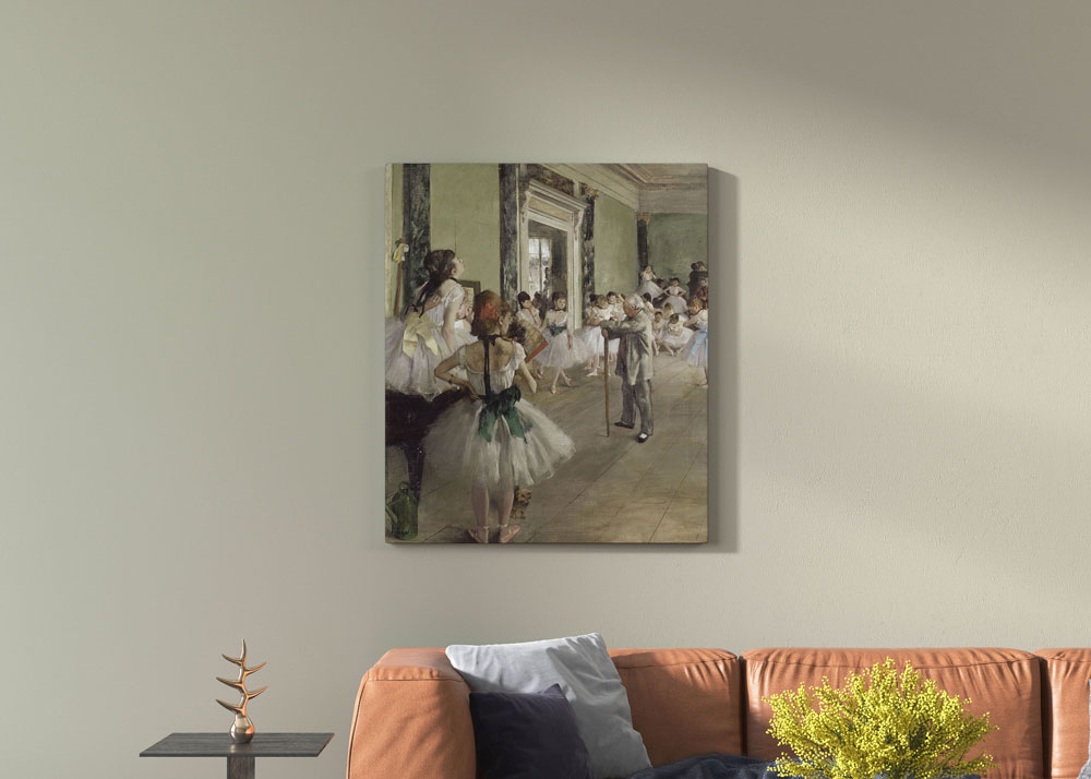 Custom canvas print displayed on a living room wall above a sofa