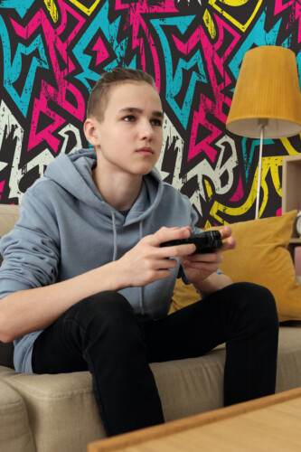 Urban Energy Graffiti wall mural peel and stick design by Fancy Walls featuring bold abstract street art patterns.