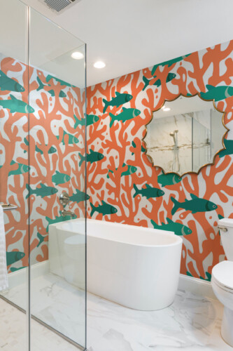 Fancy Walls printed wall mural Fishes and Corals adding bright aquatic charm to modern décor.