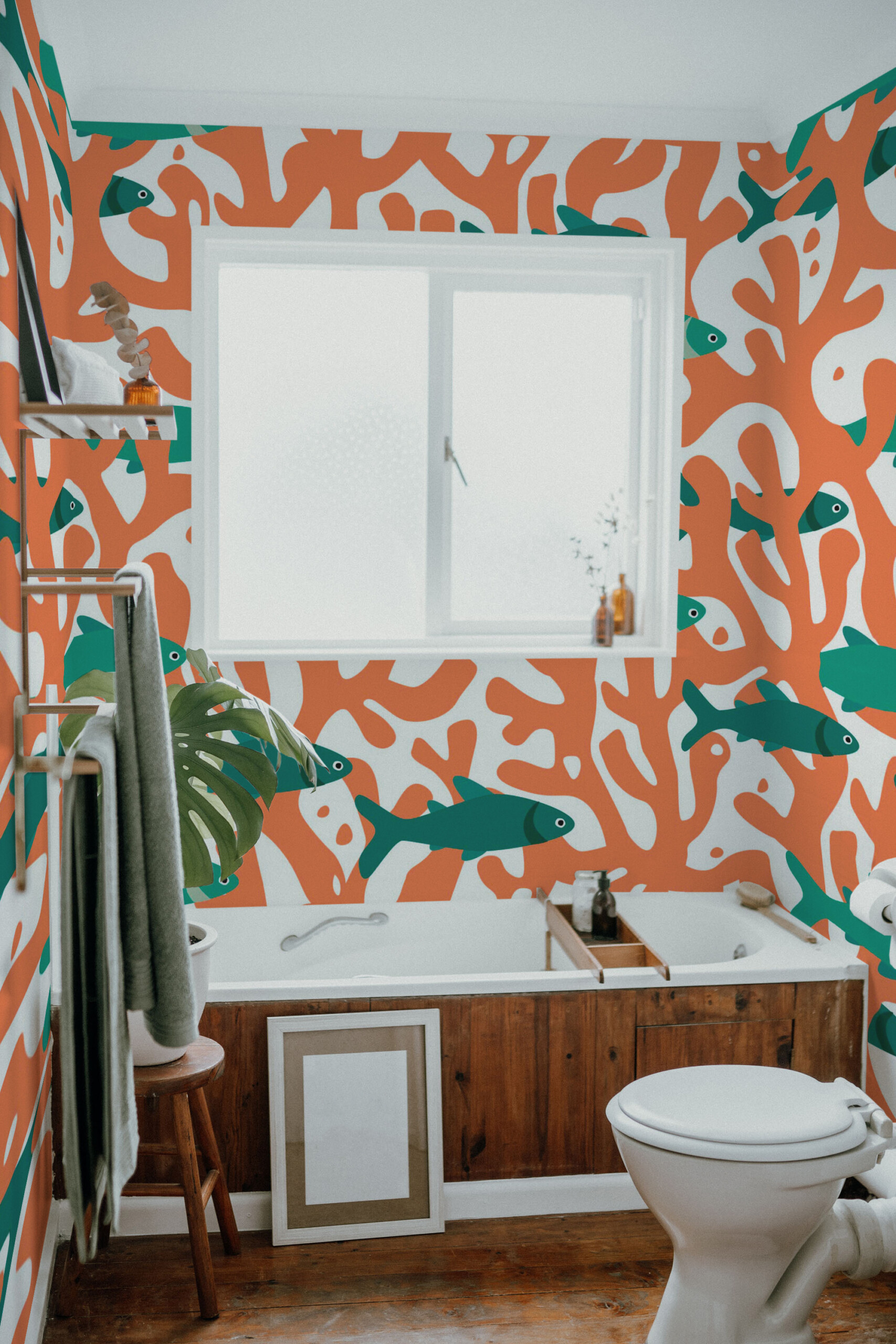 Fancy Walls commercial peel and stick wall mural Fishes and Corals for cheerful coastal interiors.