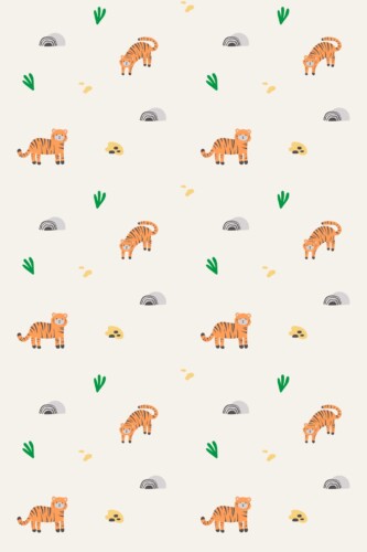 Fancy Walls removable wallpaper showcasing scattered safari animals on warm greige for a sweet nursery design.