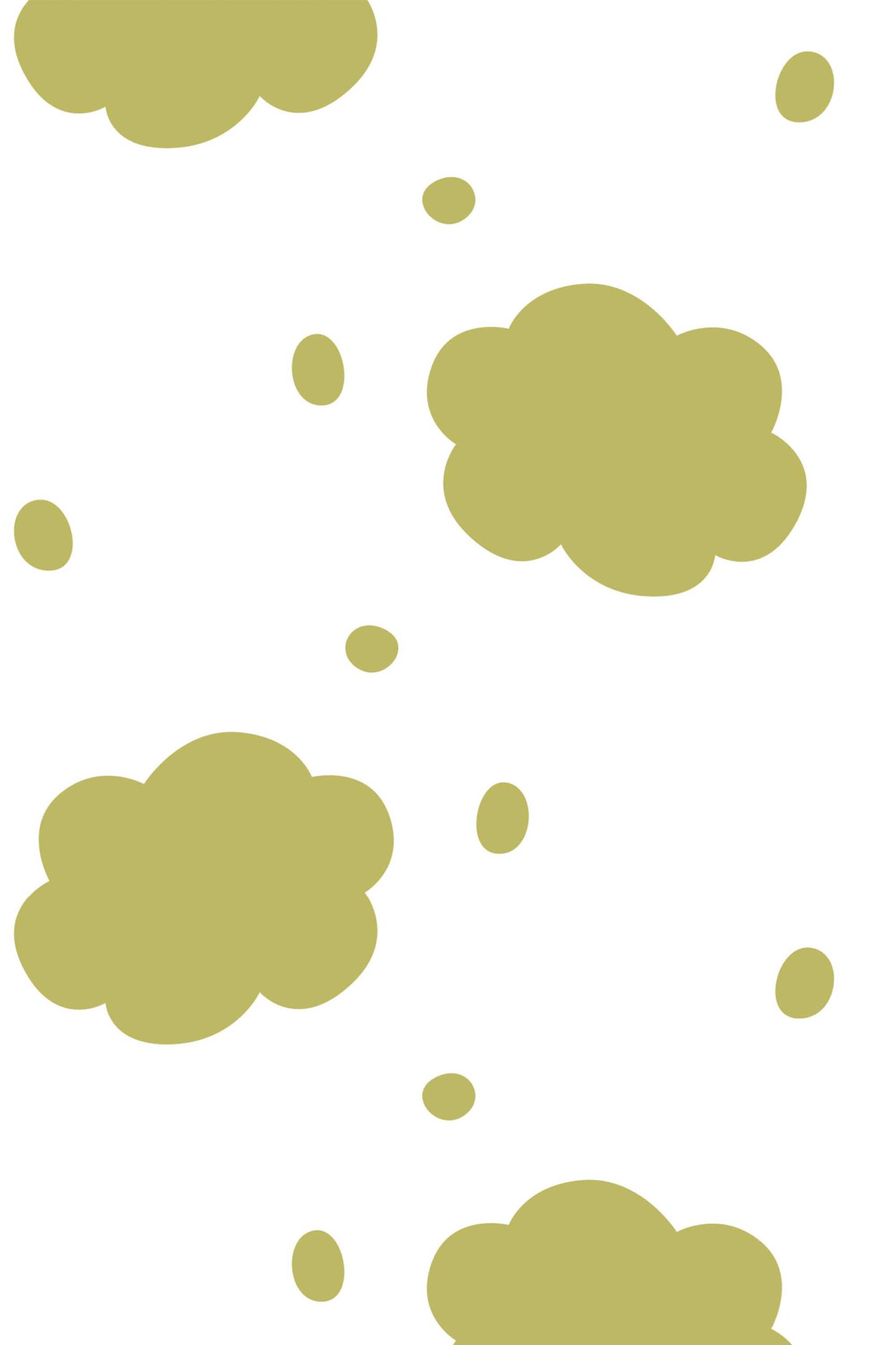 Fancy Walls traditional wallpaper with subtle olive clouds forming a warm and soothing baby room backdrop.