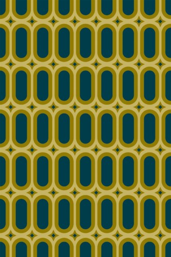 Fancy Walls removable wallpaper showcasing olive green retro geometric ovals in a rich statement pattern.