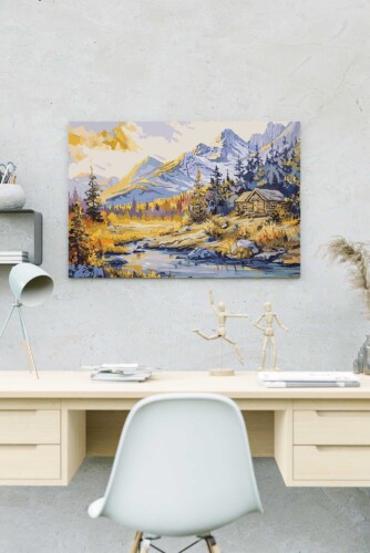 Painted Autumn Nature premium canvas print featuring painted countryside landscape and autumn tones, perfect for cozy living room décor. Fancy Walls hand-stretched canvas.