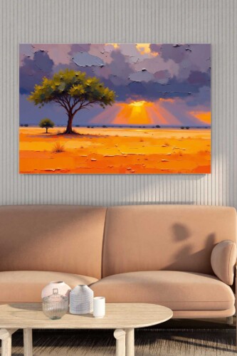 Painted Look Sunlit Landscape premium canvas print featuring painted-look desert scenery, ideal for calm home décor. Fancy Walls hand-stretched canvas.