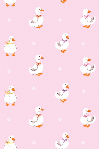 Fancy Walls removable wallpaper showing charming ducklings on pink perfect for cheerful nursery themes.