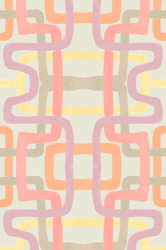 Fancy Walls removable wallpaper showing organic retro pastel brush lines in a smooth 70s-inspired flow.