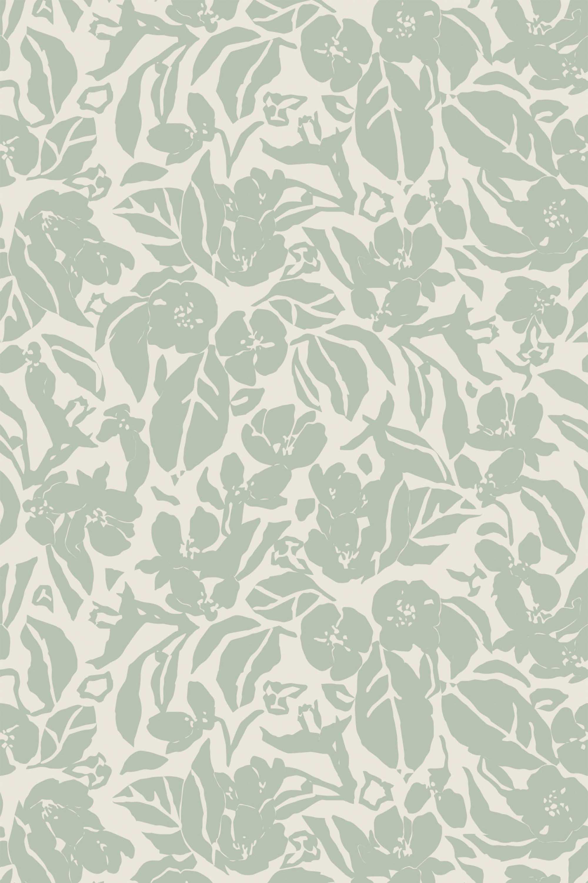 Fancy Walls removable wallpaper showcasing understated sage floral pattern for calm modern living spaces.