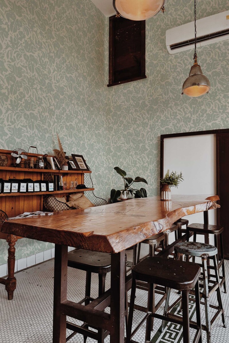 Fancy Walls self-adhesive wallpaper featuring soft green sage florals in a minimal and classy botanical style.