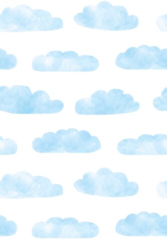 Fancy Walls removable wallpaper showing watercolor cloud washes in soft blue tones for a gentle and serene room design.
