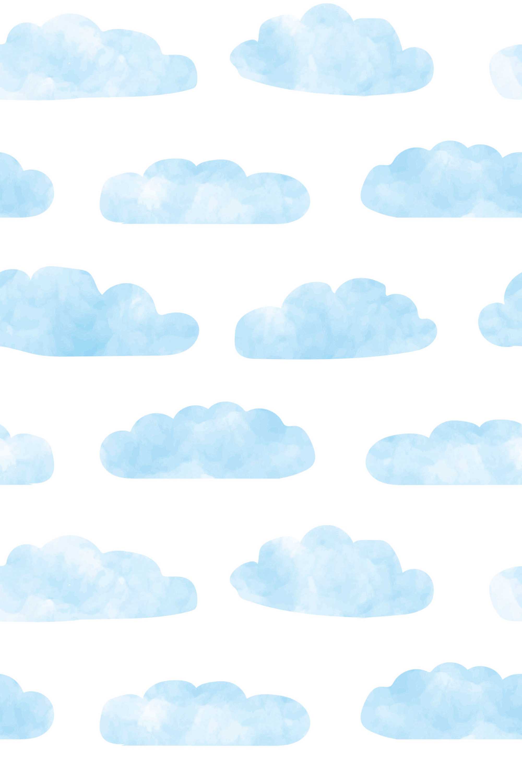 Fancy Walls removable wallpaper showing watercolor cloud washes in soft blue tones for a gentle and serene room design.