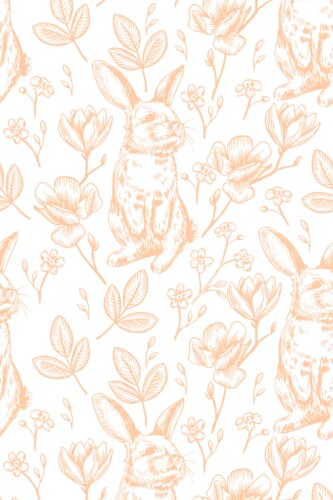 Fancy Walls removable wallpaper showcasing peach vintage-style bunnies perfect for adding a warm and tender nursery touch.
