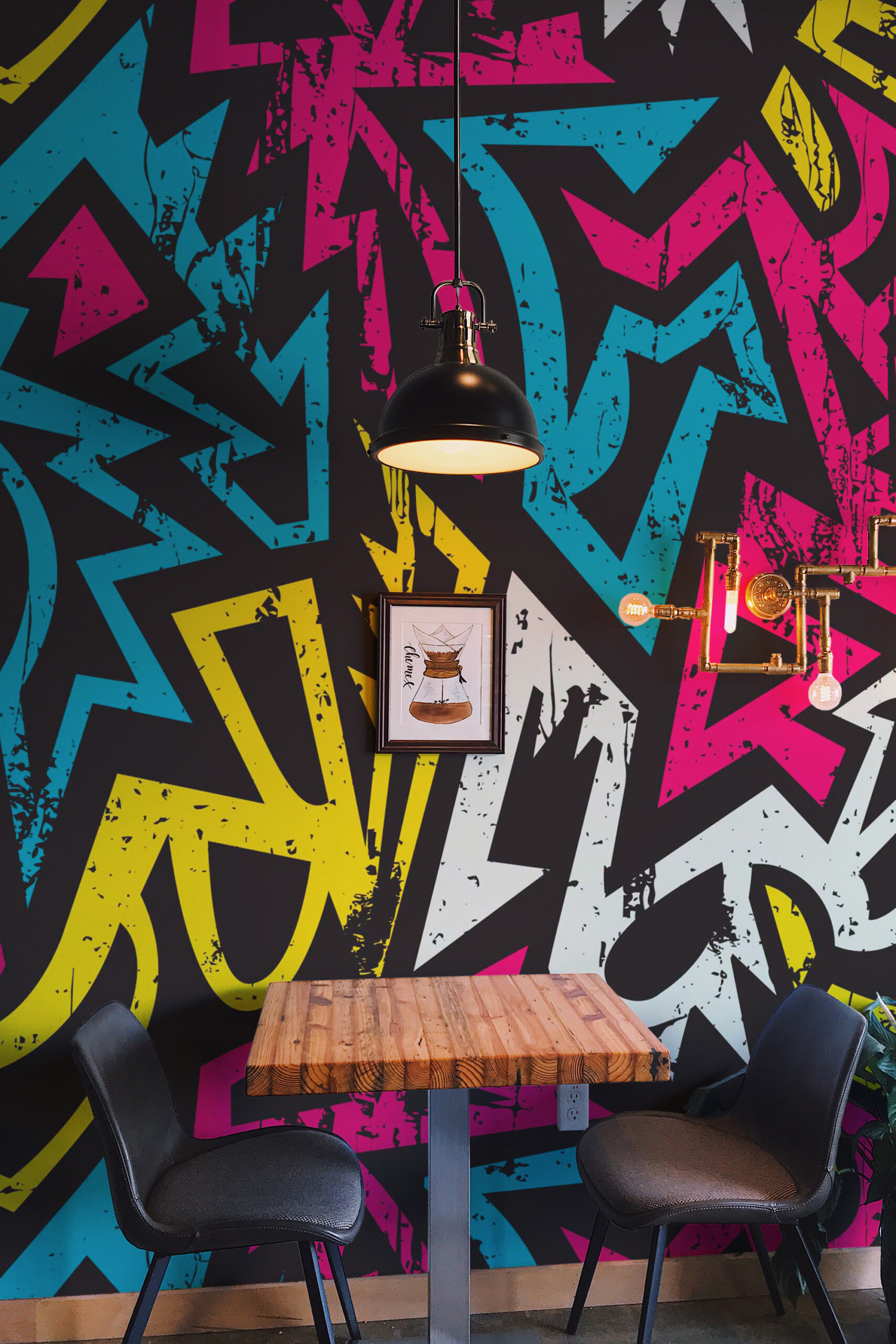 Fancy Walls Urban Energy Graffiti removable wall mural with colorful graffiti lines for creative interiors.