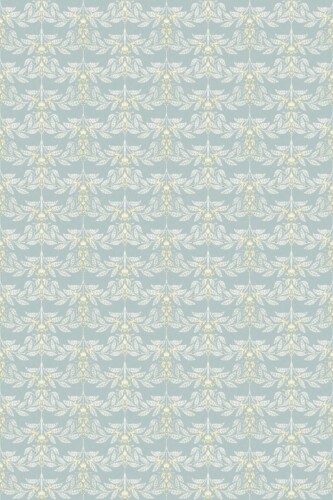 Fancy Walls removable wallpaper showcasing classic Victorian floral repeats in subtle blue and gold.
