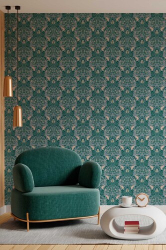 Fancy Walls self-adhesive wallpaper showing dramatic Victorian octopus designs framed by scrolling nautical patterns.