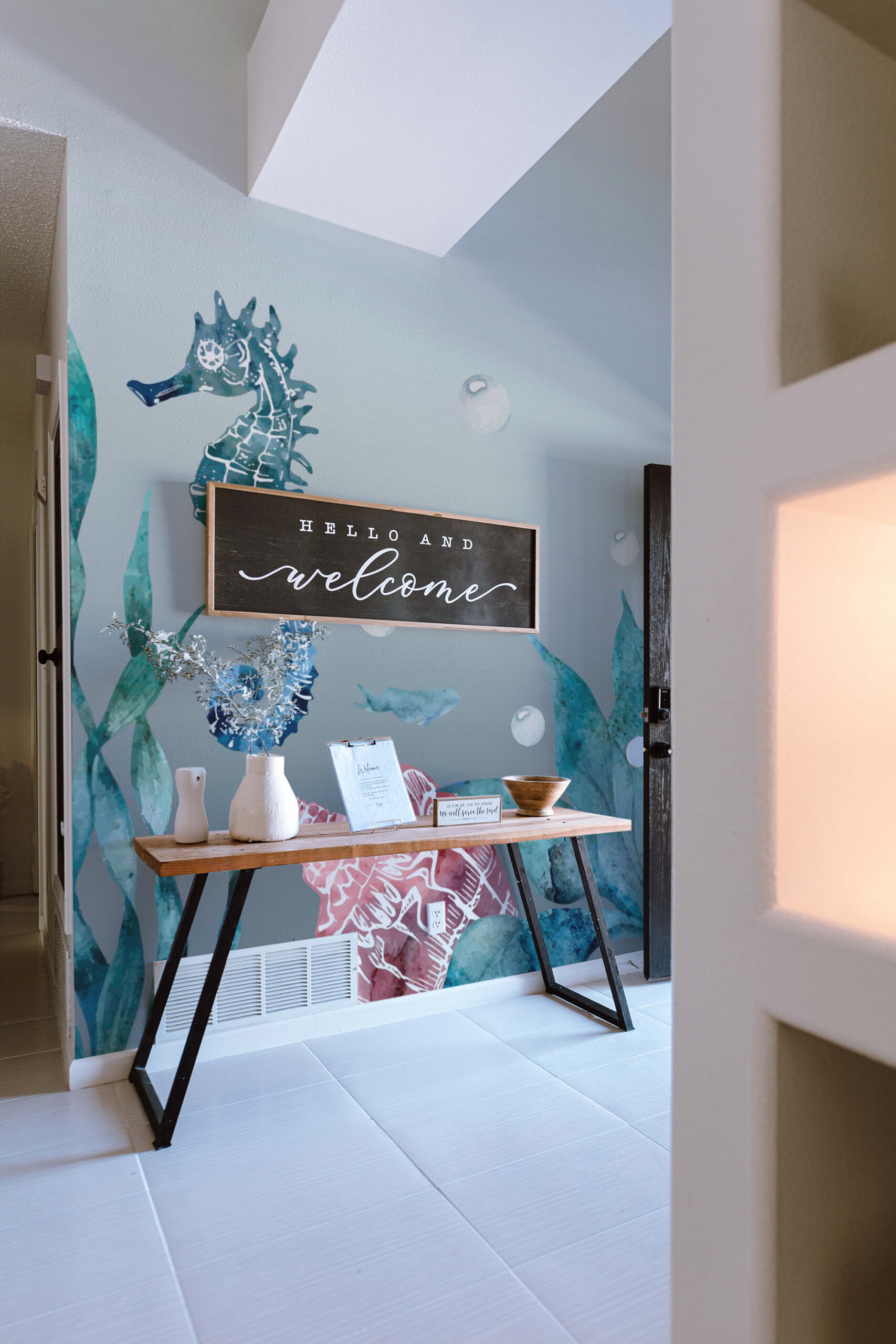 Watercolor Ocean Dreams wall mural peel and stick design by Fancy Walls featuring marine life.