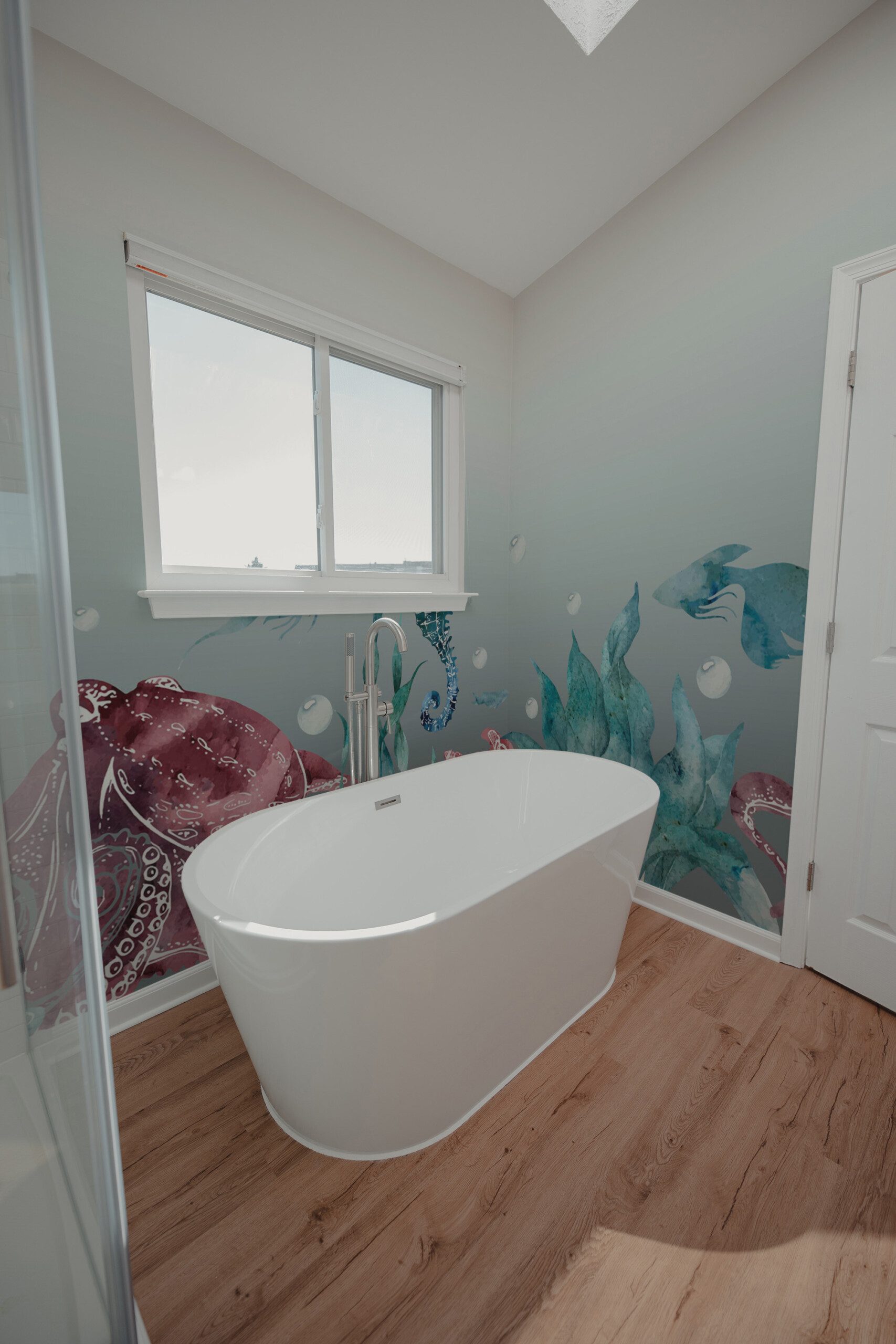 Fancy Walls printed wall mural Watercolor Ocean Dreams perfect for coastal-inspired interiors.