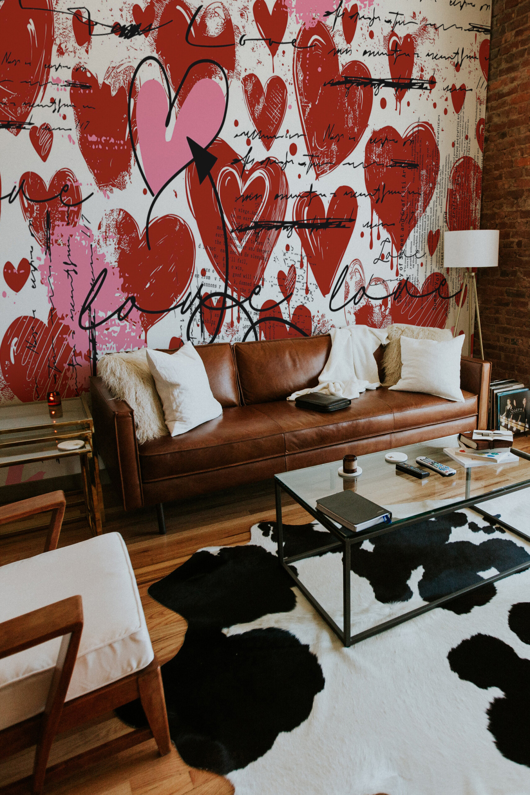 Fancy Walls abstract heart graffiti wall mural with layered paint and handwritten text