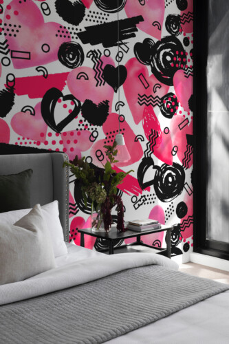 Fancy Walls abstract memphis love peel and stick wall mural with watercolor hearts