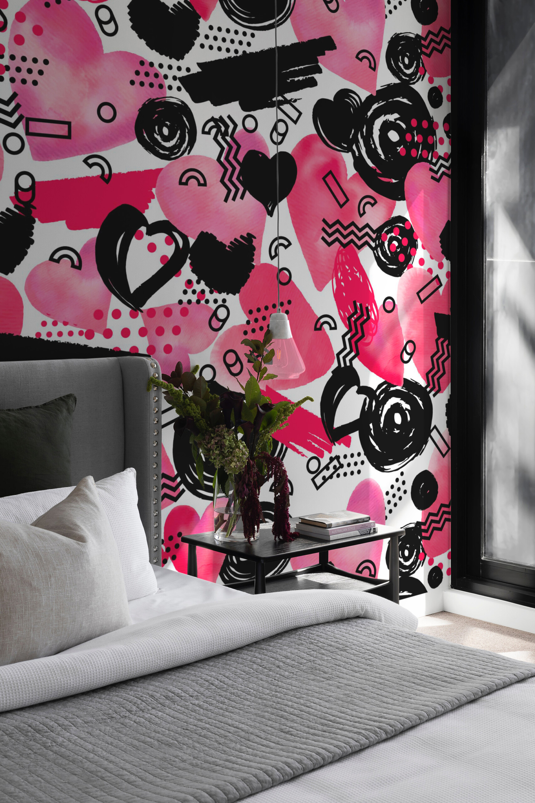 Fancy Walls abstract memphis love peel and stick wall mural with watercolor hearts