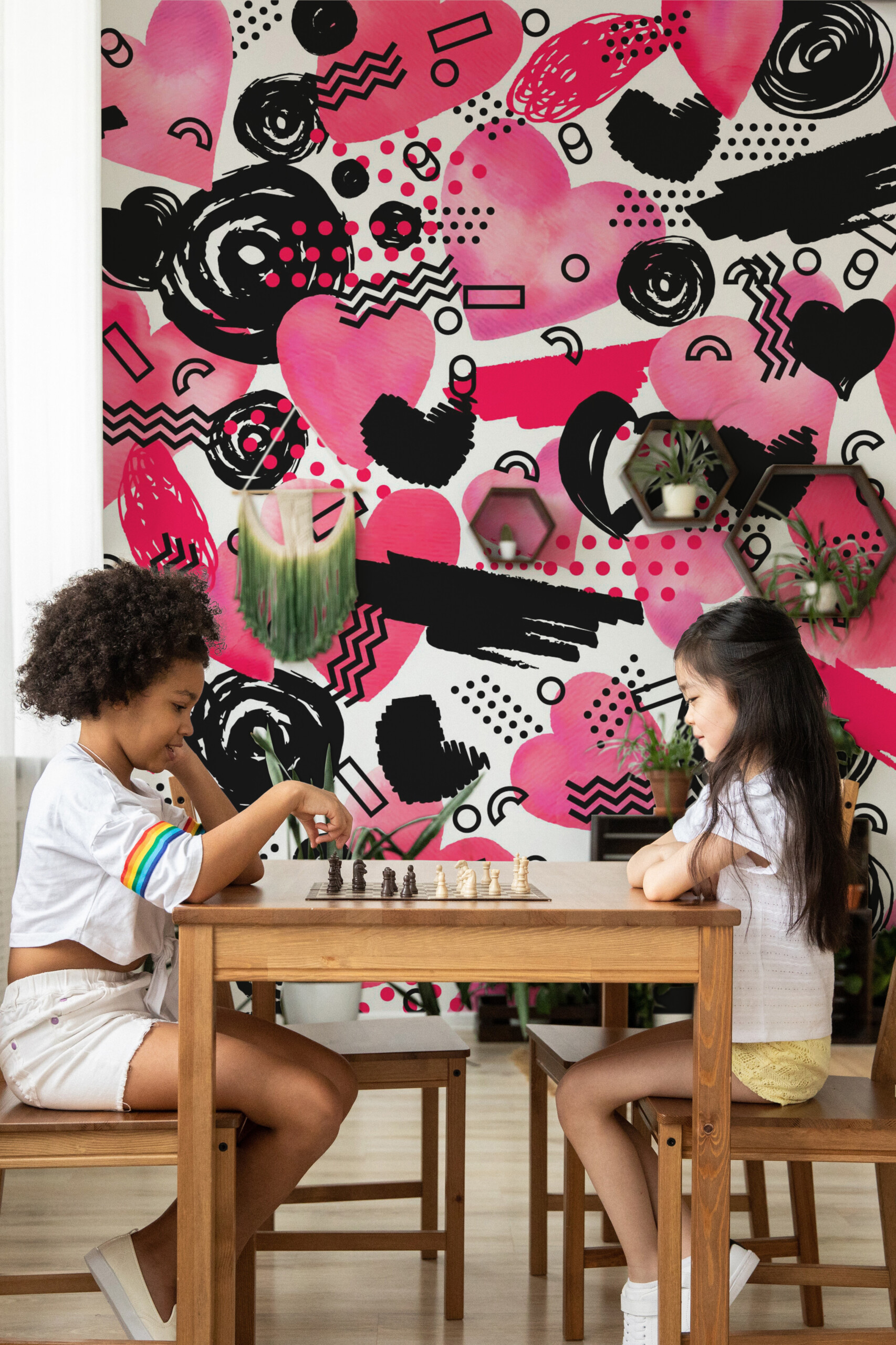 Fancy Walls abstract memphis wall mural peel and stick with bold heart shapes