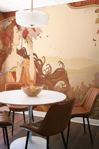 Fancy Walls romantic art nouveau peel and stick wall mural with elegant woman and roses