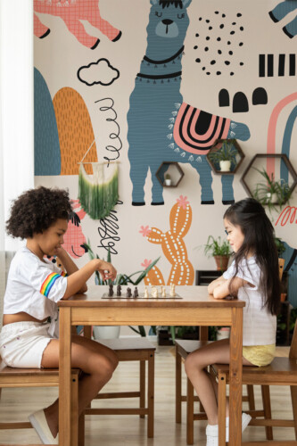 Fancy Walls playful boho llamas peel and stick wall mural for nursery and kids décor