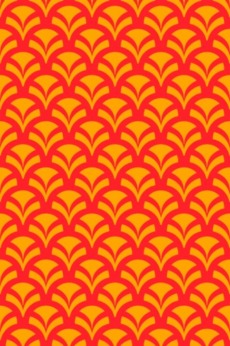 Fancy Walls peel and stick wallpaper with bold red chinoiserie fan geometry for a vibrant statement interior.