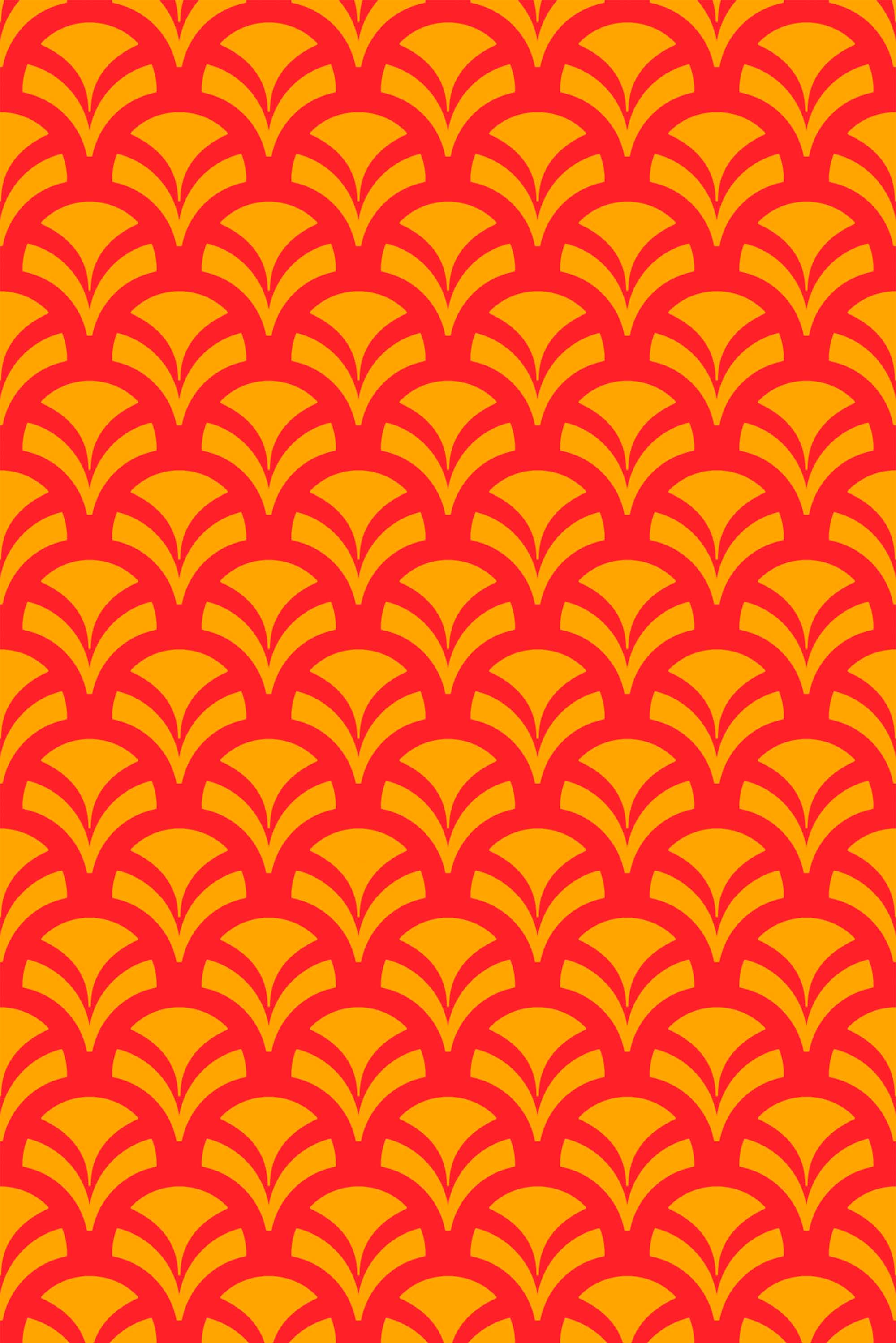 Fancy Walls peel and stick wallpaper with bold red chinoiserie fan geometry for a vibrant statement interior.