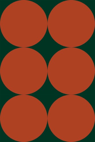 Fancy Walls removable wallpaper showcasing terracotta circle geometry in a bold retro palette.