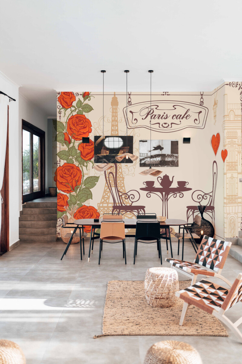 Fancy Walls vintage paris café wall mural peel and stick with bistro chairs